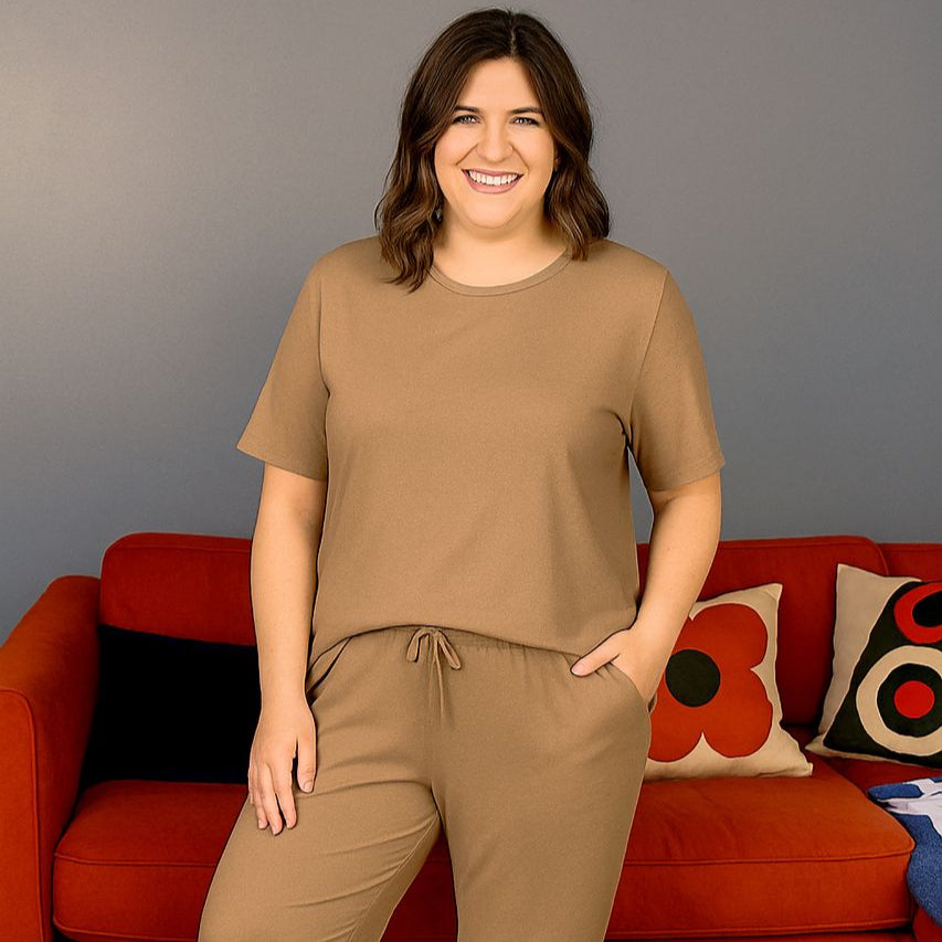 Mocha Luxurious Cotton Breastfeeding Loungewear Short Sleeve